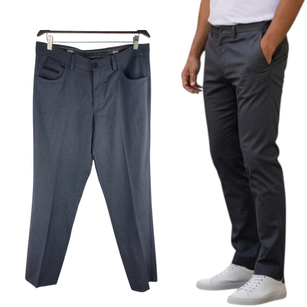 Hugo Boss Snap1 Virgin Wool Blend Straight Leg Gray Size 34R